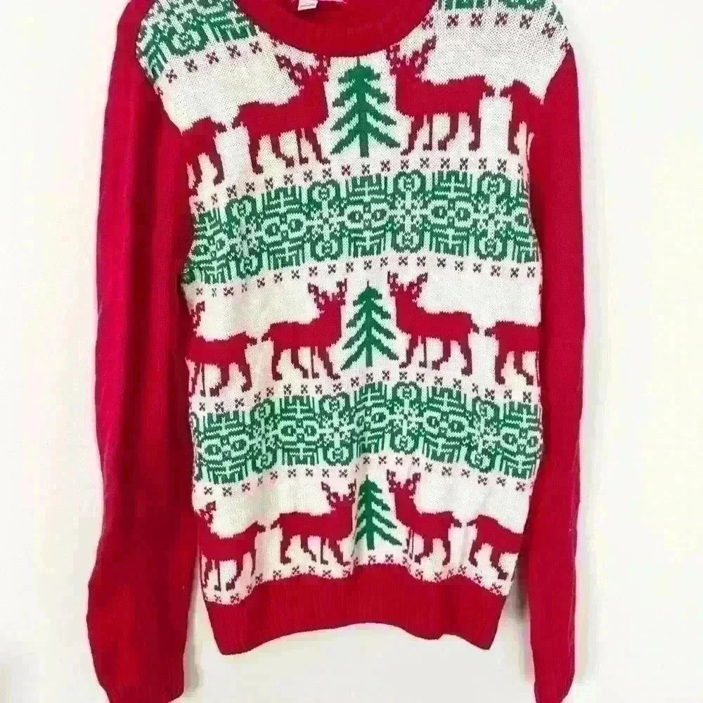 Christmas Fair isle Sweater Small Red Green Reindeer Imagin8 - Picture 3 of 5